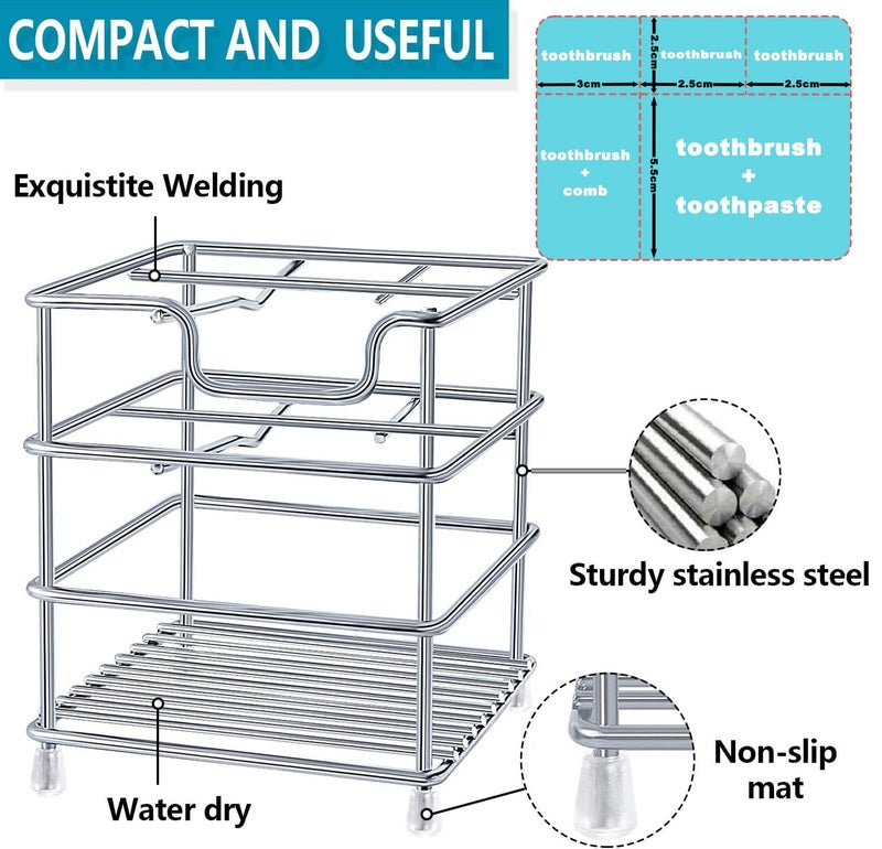 HYRIXDIRECT Toothbrush Holders for Bathrooms Stainless Steel Rustproof Toothbrush and Toothpaste Holder Organizer Tooth Brush Storage Stand - Image 3